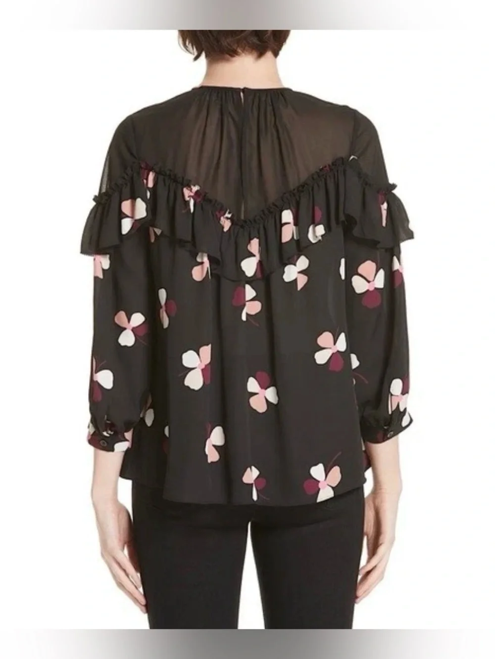 Kate Spade New York Live Colorfully Floral Dusk Buds Ruffle Blouse Size M